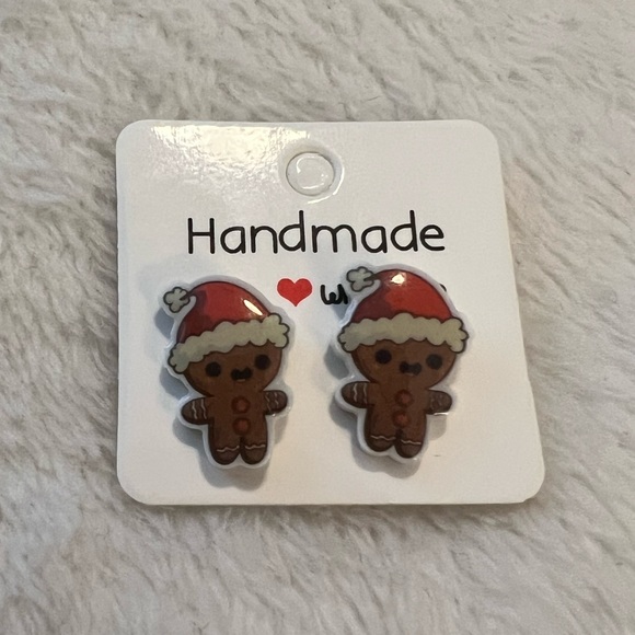 Gingerbread with Santa hat earrings - Picture 2 of 4